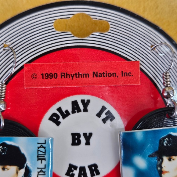 NWT Janet Jackson Rhythm Nation 1990 Rock Express Vinly LP Record Drop Earrings - Picture 3 of 5